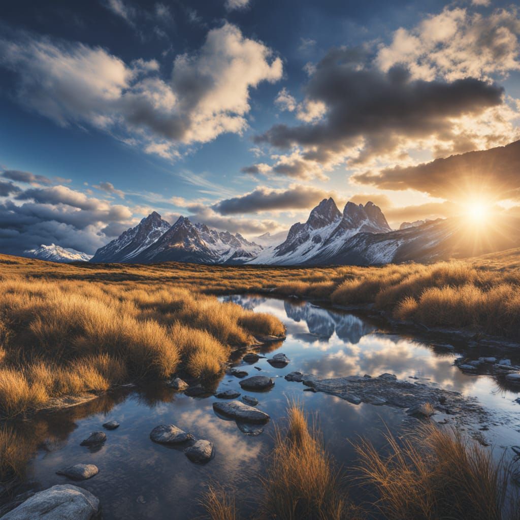 Serene Blue Sky Landscape in Ansel Adams Style