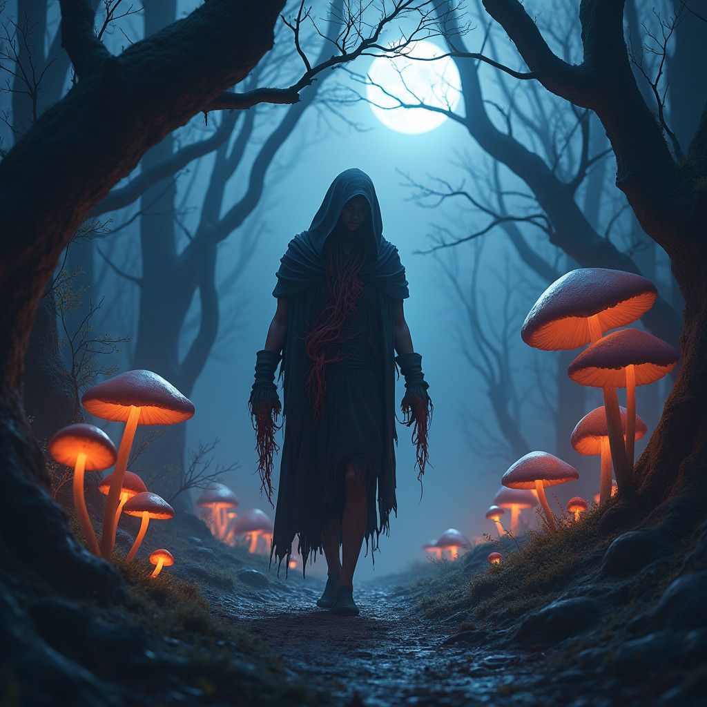 Mystical Forest Walker in Dark Fantasy Style