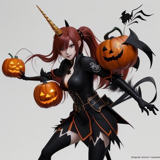Halloween Unicorn with Candy Pumpkins, in Anime Style