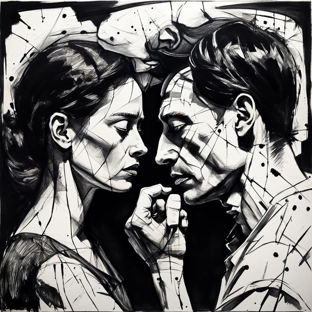 Expressive Charcoal Drawing of Loving Couple