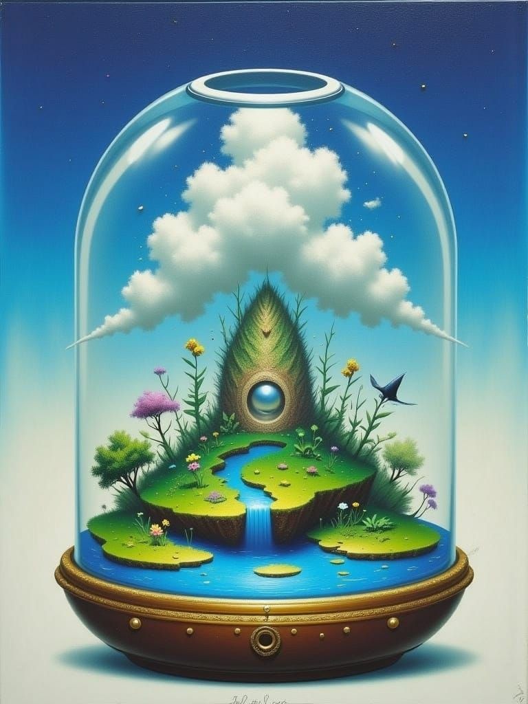 16-bit Landscape Inside Hexagonal Glass Container