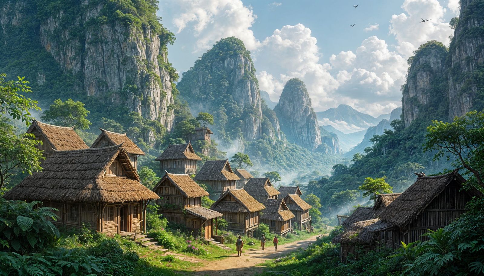 Lush Jungle Village on Ancient Granite Giants