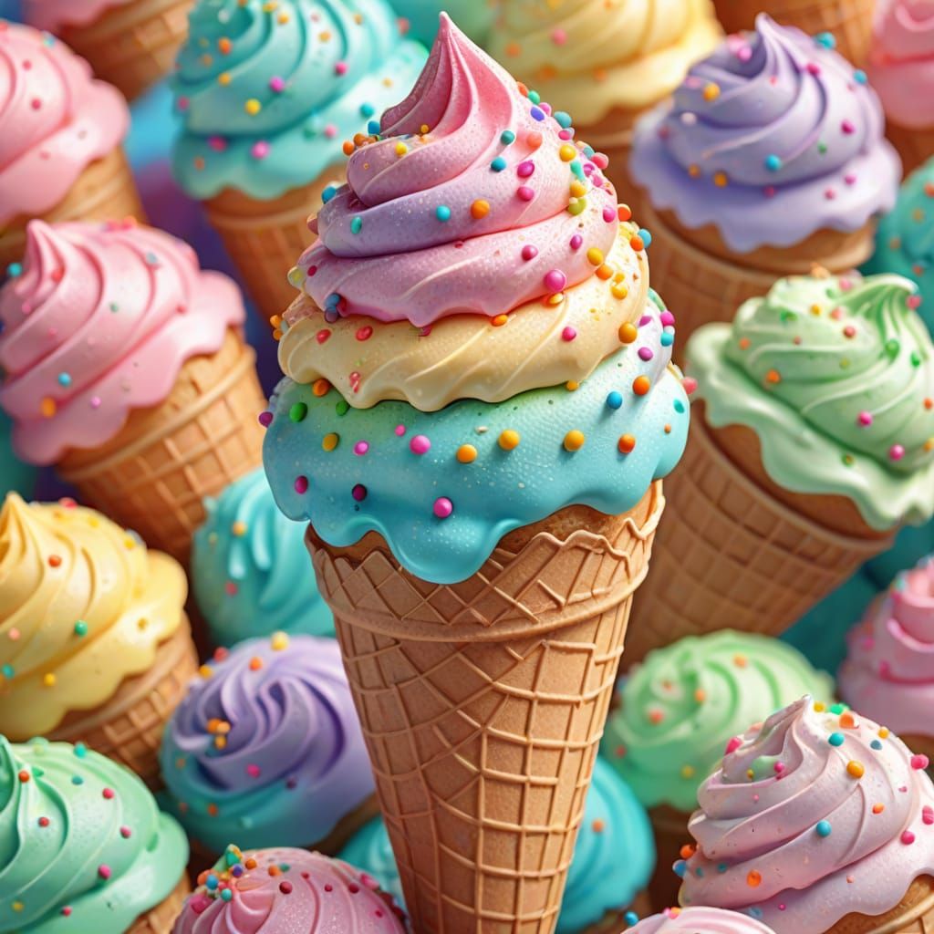 Kawaii Ice Cream Cone in Pastel Digital Art