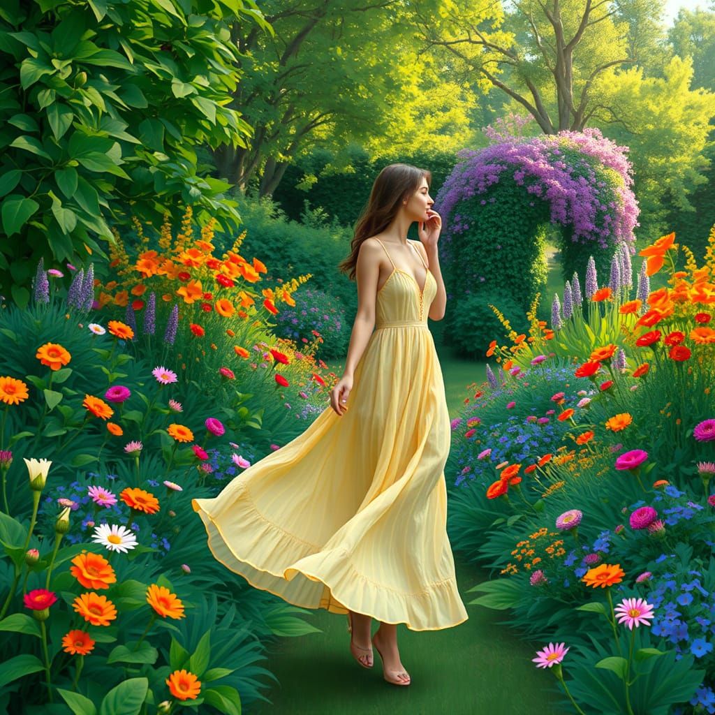 Woman in Impressionist Garden Digital Landscape