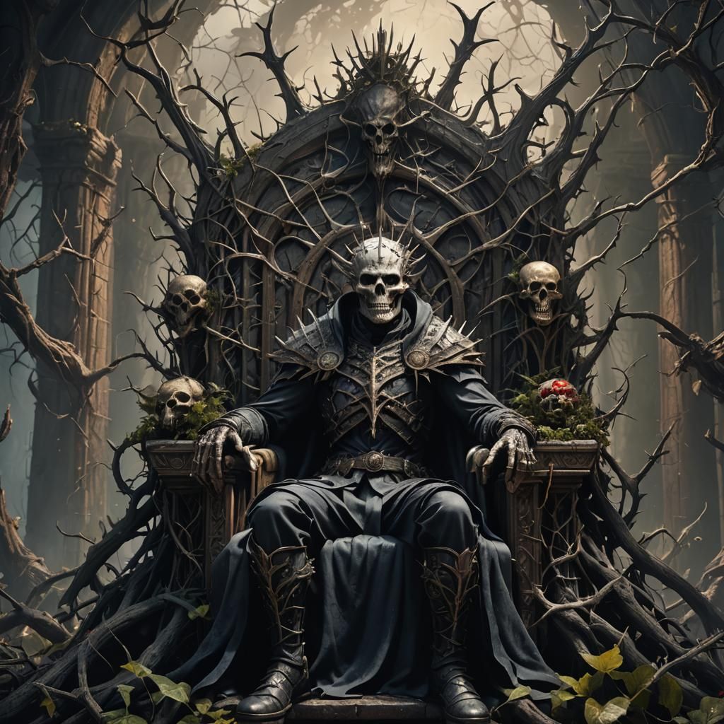 Undead Man on Throne of Thorns: Fantasy Art