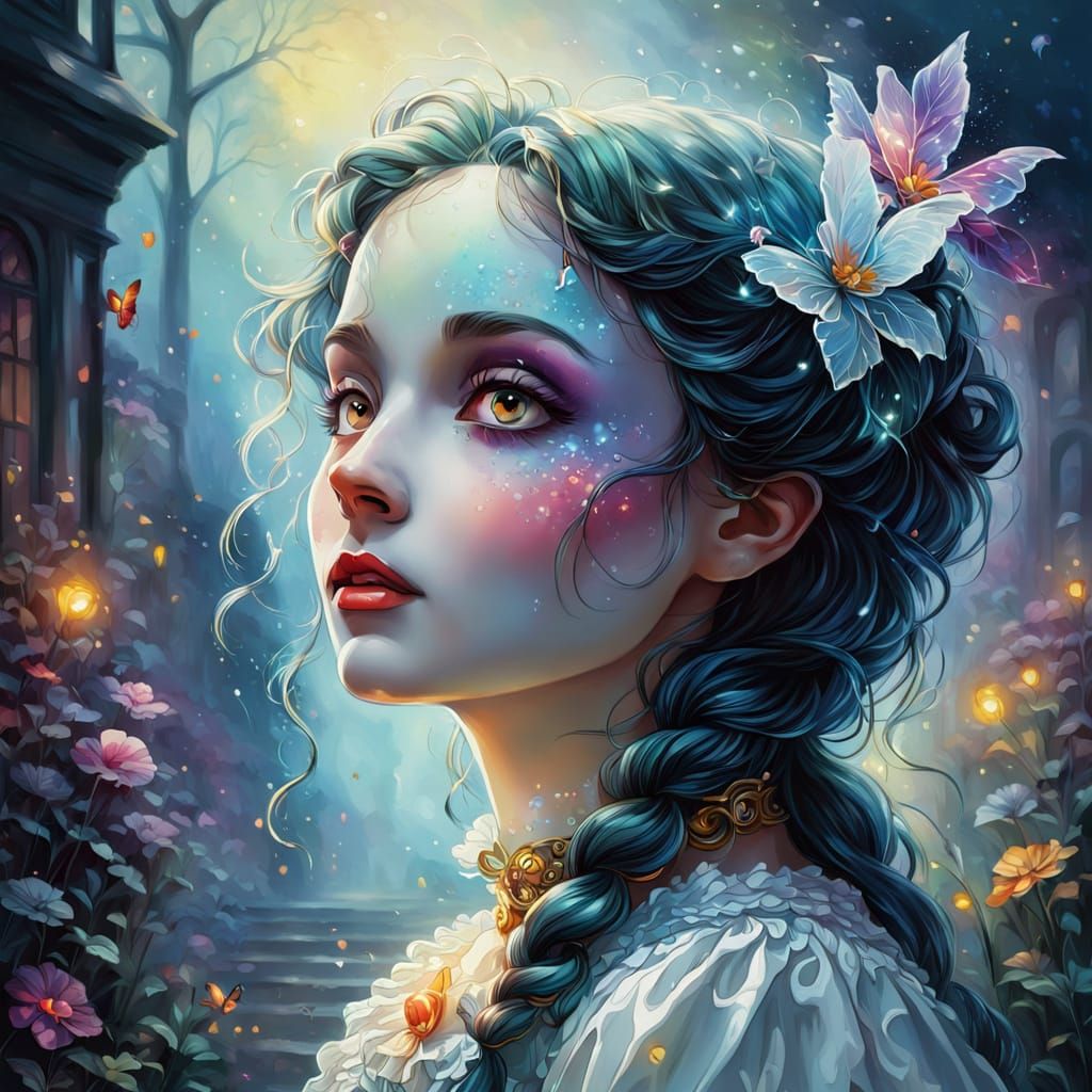 Ethereal Pierrot Fantasy in Gouache Impressionist Style