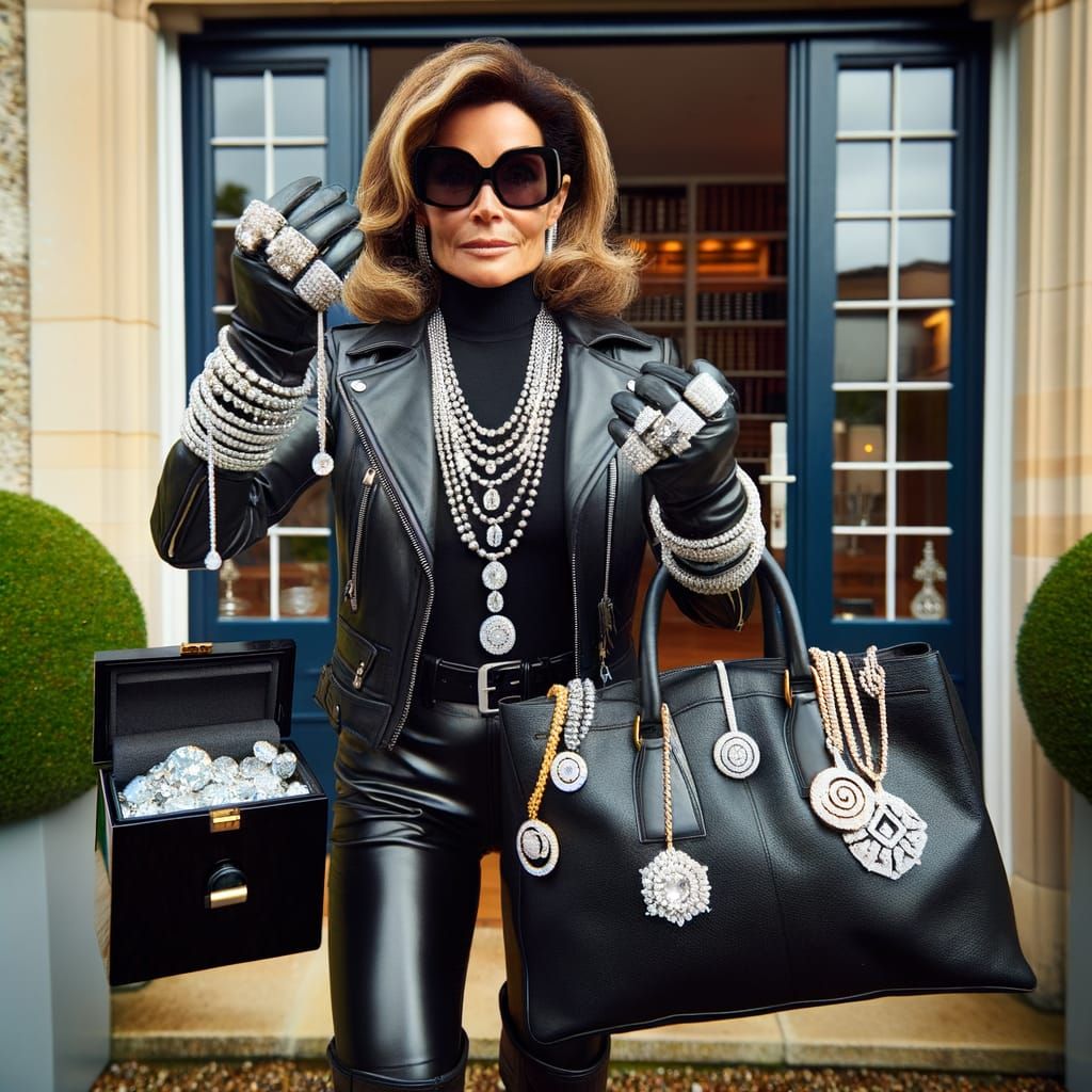 Sexy Thief in Black Leather Steals Diamonds from Mansion