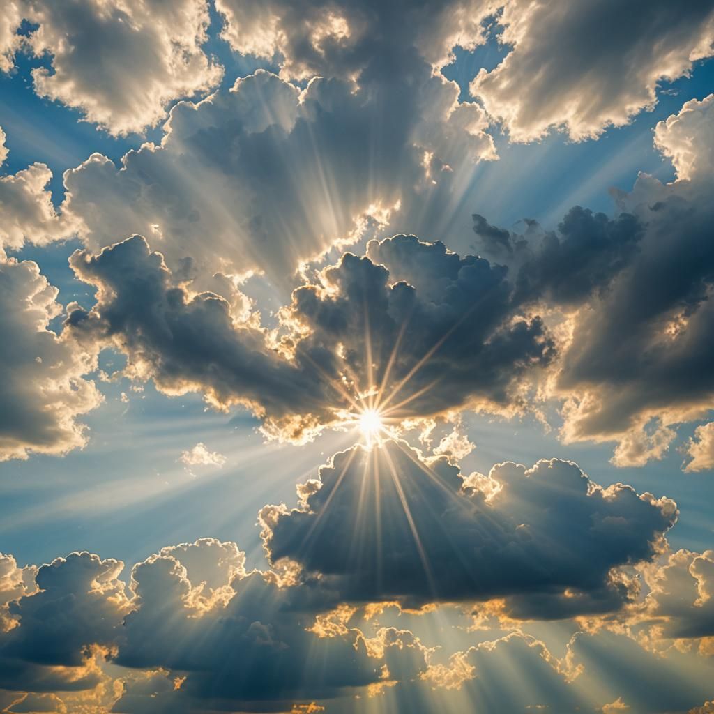 Heavenly Sunshine Beams Through Divine Clouds