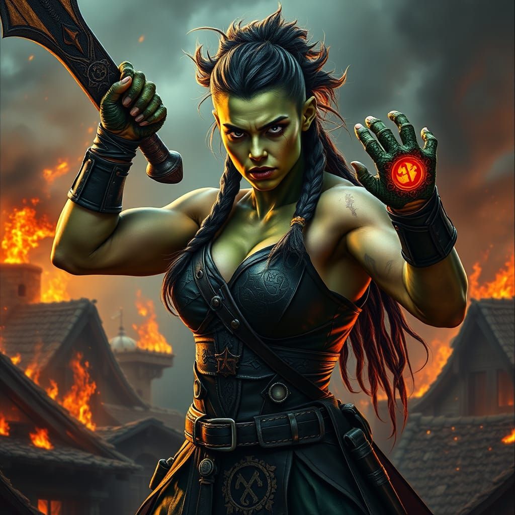 Epic Dark Fantasy Warrior Goddess with Dragon Scales and Mag...