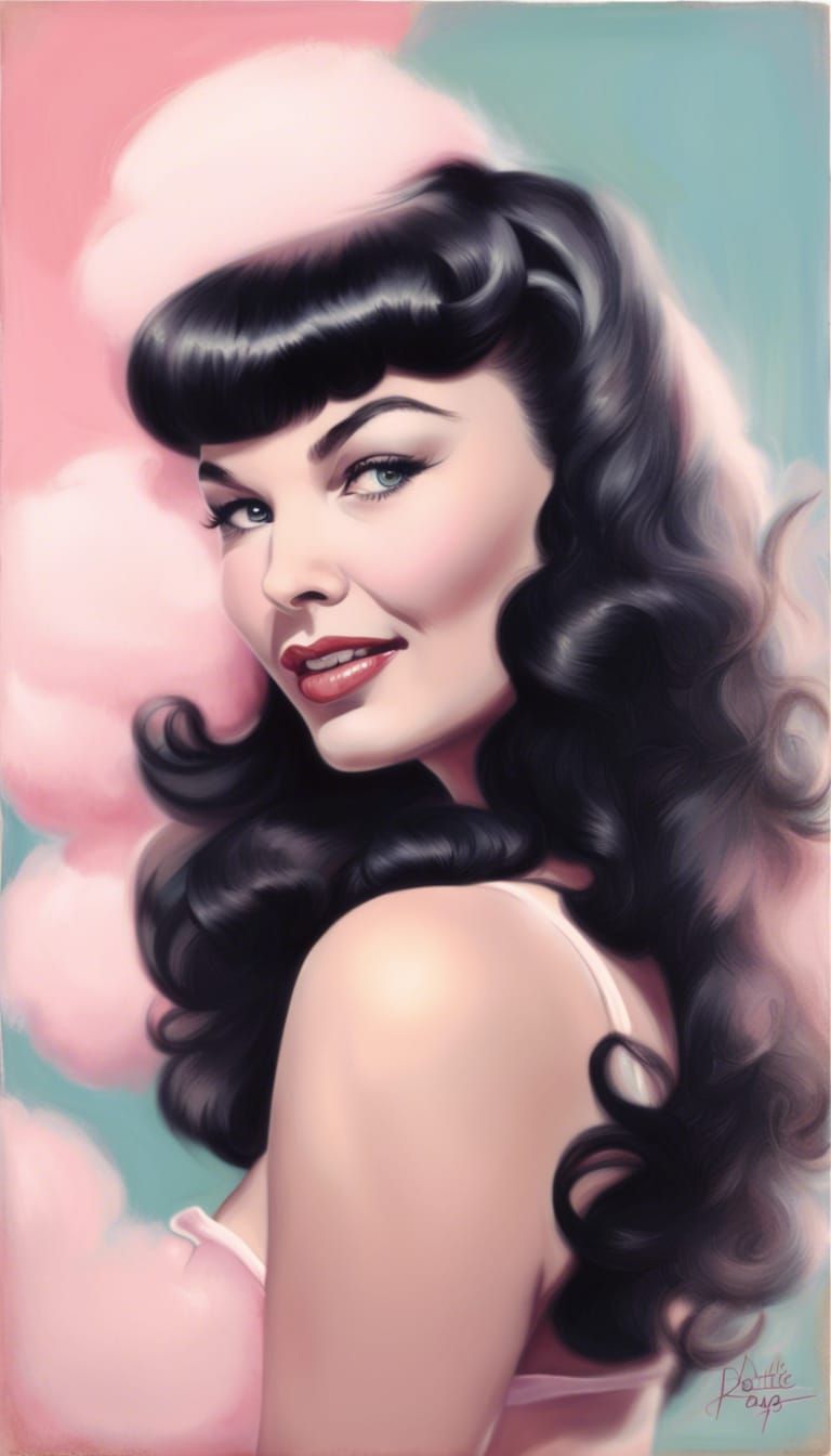 Bettie Page Goddess Portrait with Candy Floss Texture