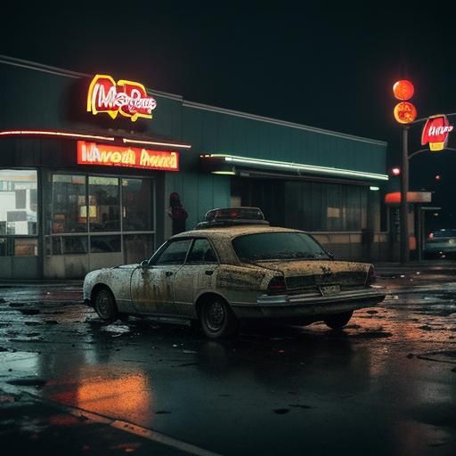 Drunk Driver Crash at McDonald's: Cinematic Film Still