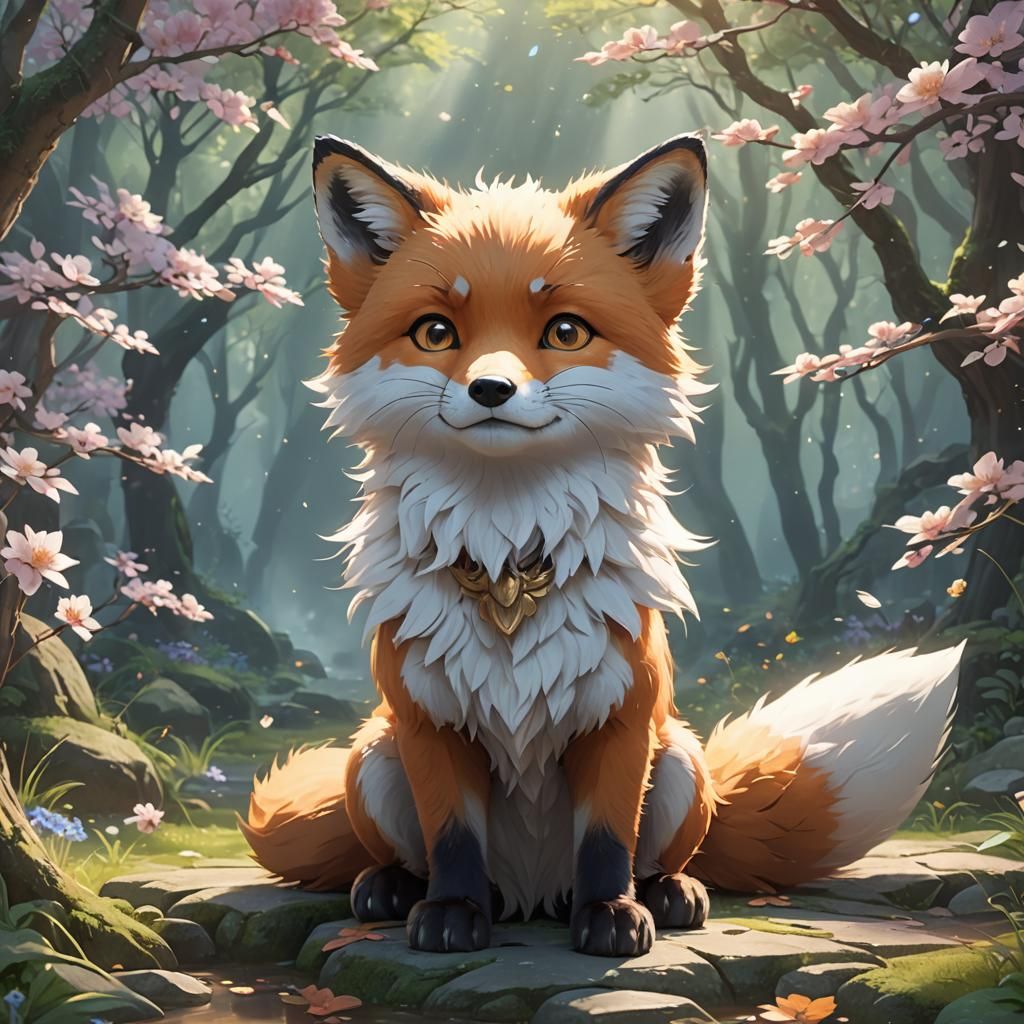 Cute Spirit Fox in 3D Anime Art