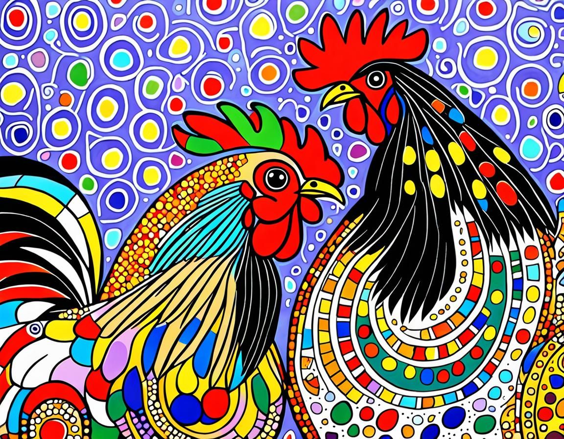 CUTES  THES  Roosters  by Karla Gerard in the style of Klimt...