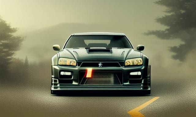 Nissan GTR R34 Skyline in Digital Matte Painting