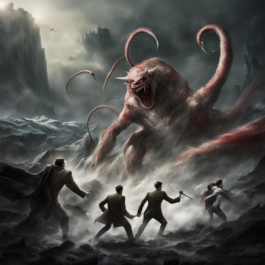 Men Fight Monster Attack