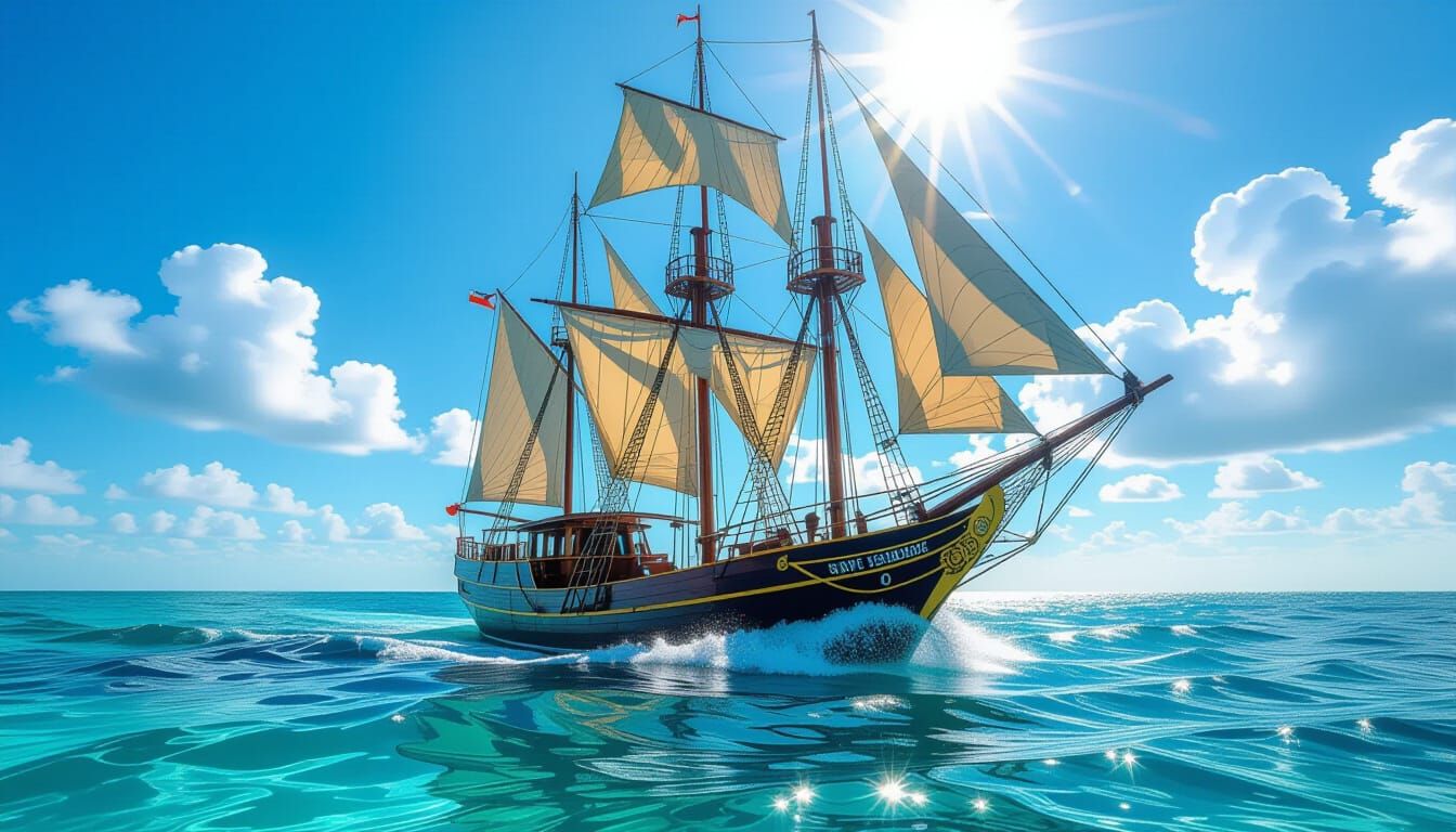 Hyperrealistic Sailing Ship in Turquoise Caribbean Waters