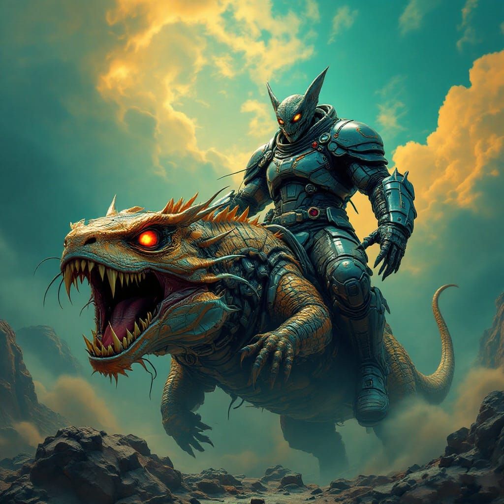 Sci-Fi Liger Commands Alien Landscape in Starship Armor