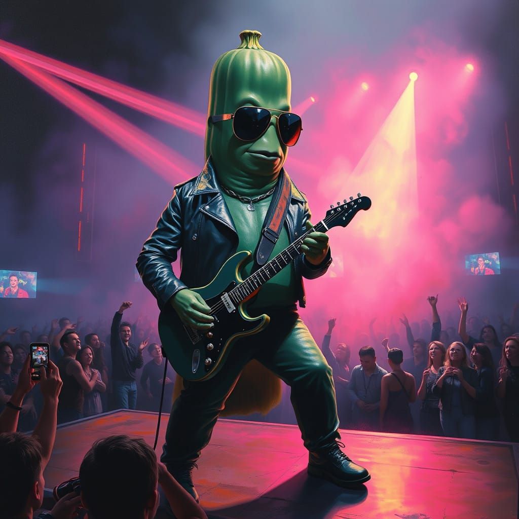 Gritty Cyberpunk Zucchini Rockstar Takes the Stage