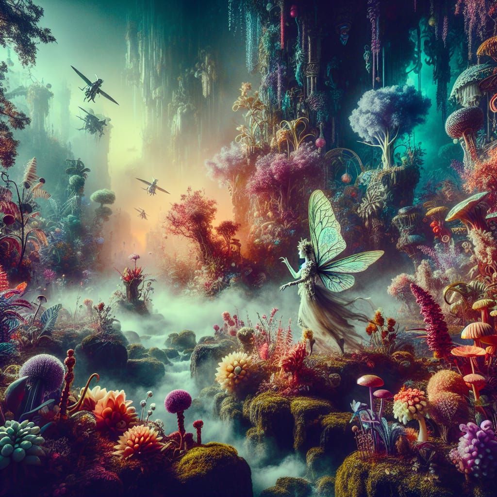 Spooky Fairy Landscape with Porcelain Fairy in Comic Style