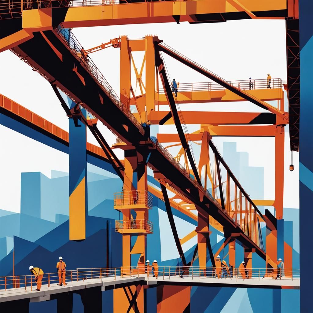Bridge Construction Workers in Abstract Art Style
