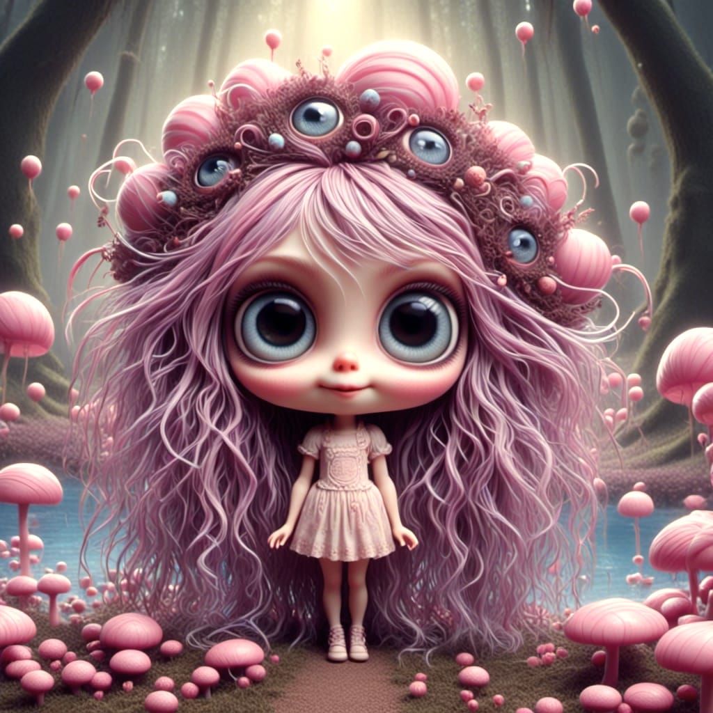 Whimsical Girl with Playful Eyes in Dreamlike Forest