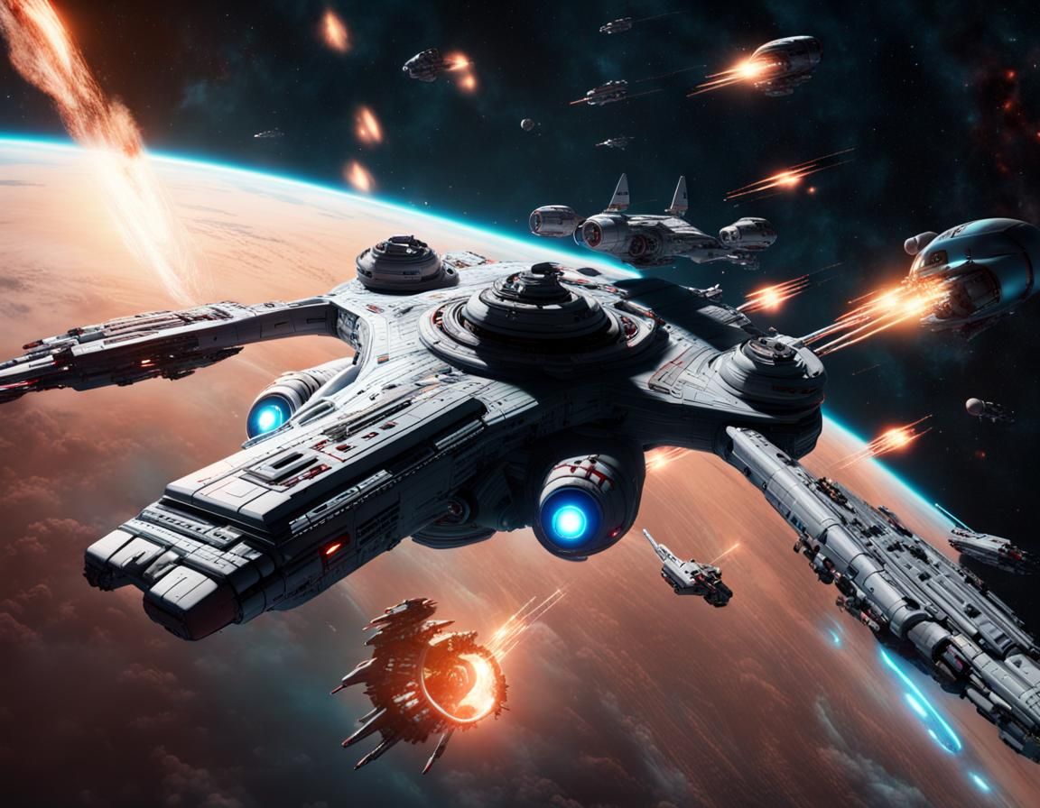 Cinematic Intergalactic Battle with Star Cruisers