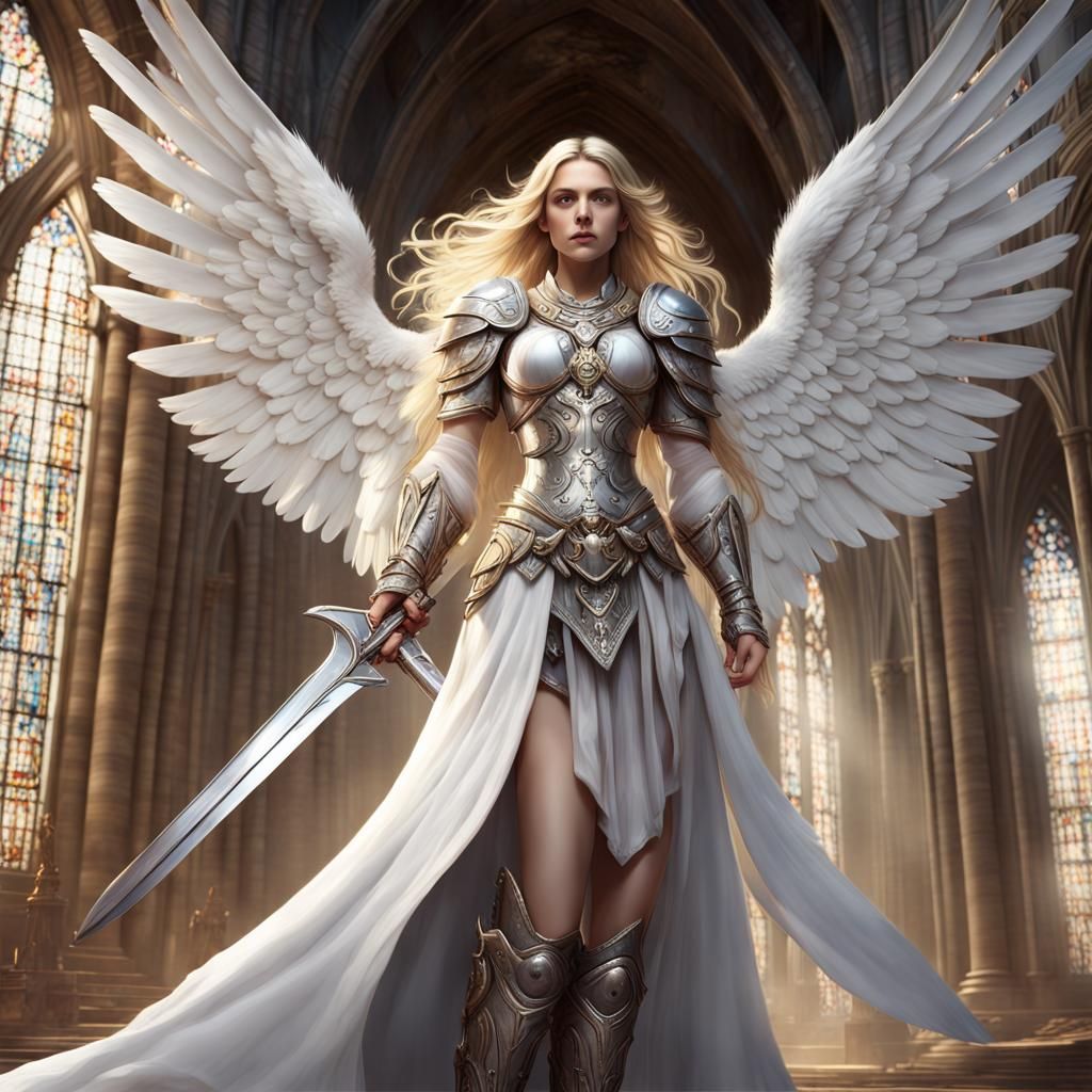 Female Angel Knight in Cathedral, Digital Matte Painting