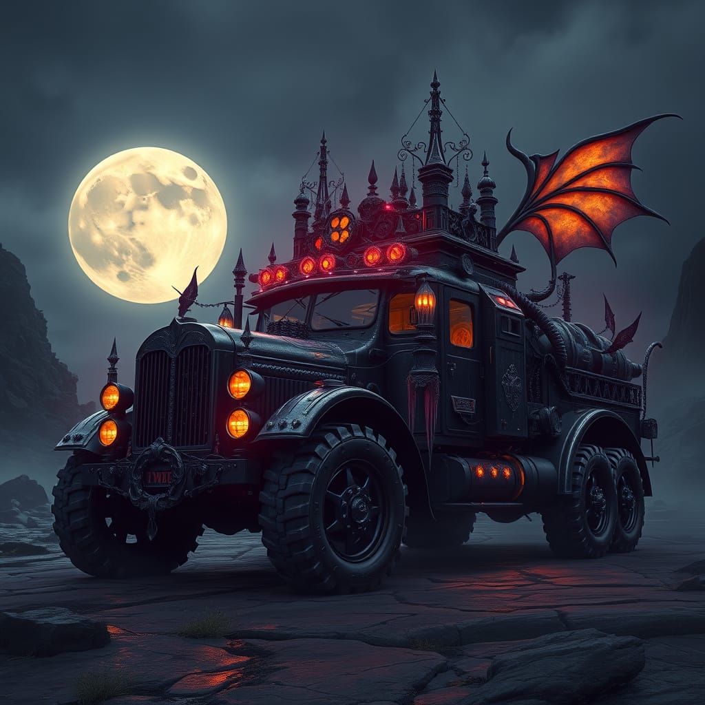 Mystical Black Truck in Dark Fantasy Style