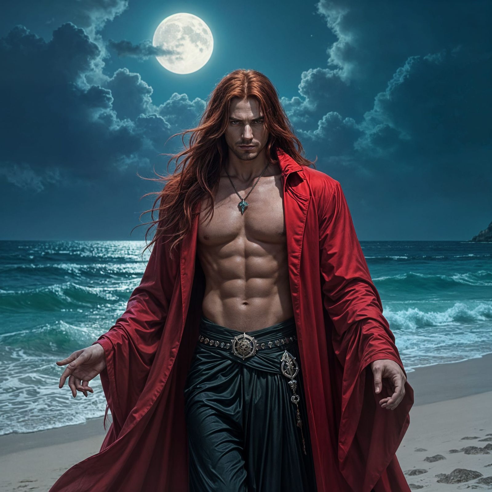 Gothic Vampire Gazing at the Ocean, Dark Fantasy Art