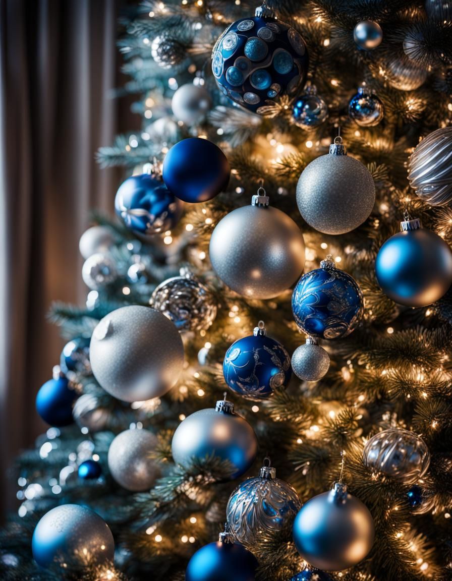 Blue and Silver Christmas Tree: Dramatic Lighting