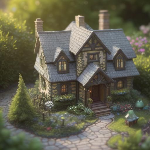 Miniature Cottage Emerging from Book: Tilt-Shift Photography