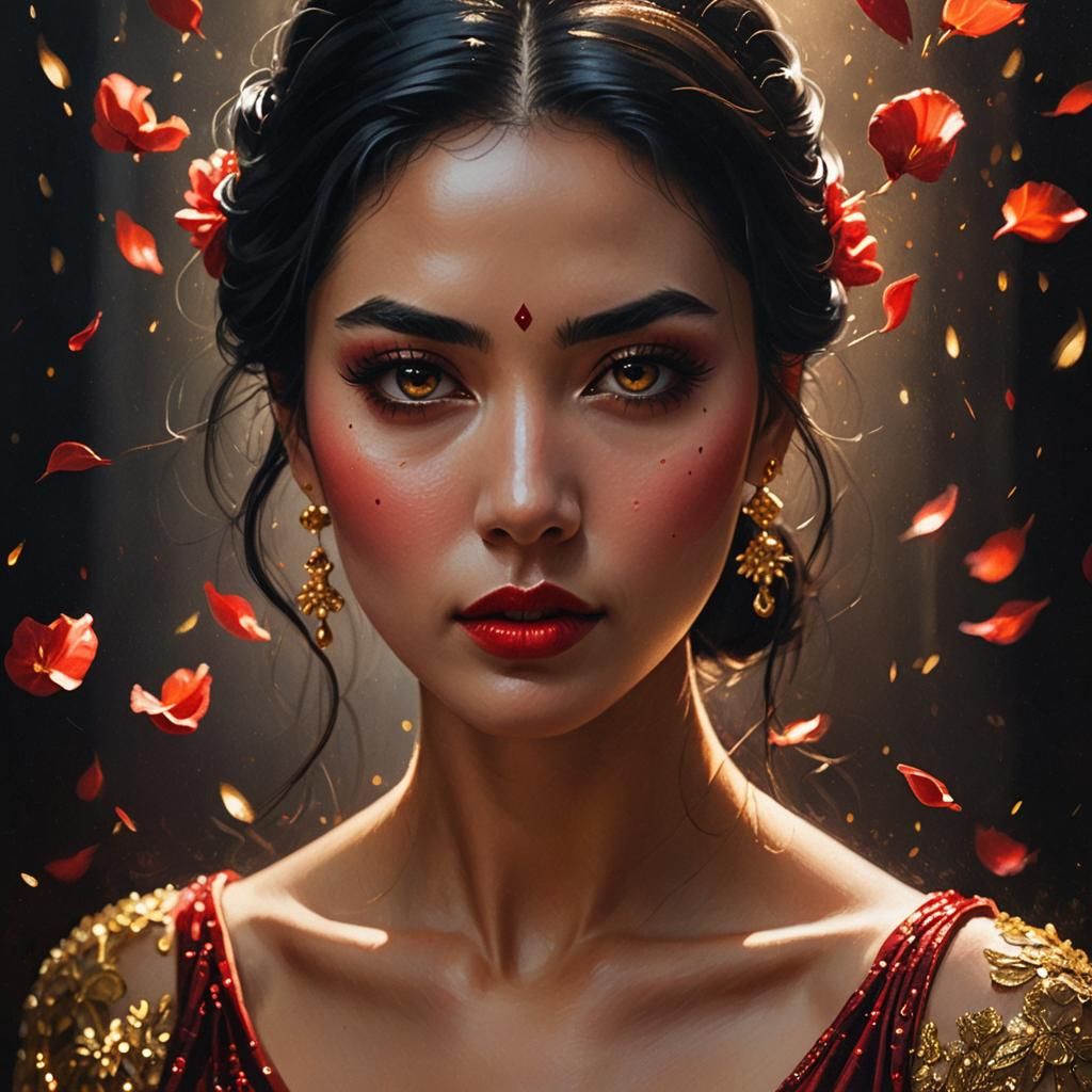 Portrait of Woman with Red Earrings in Oil Painting Style