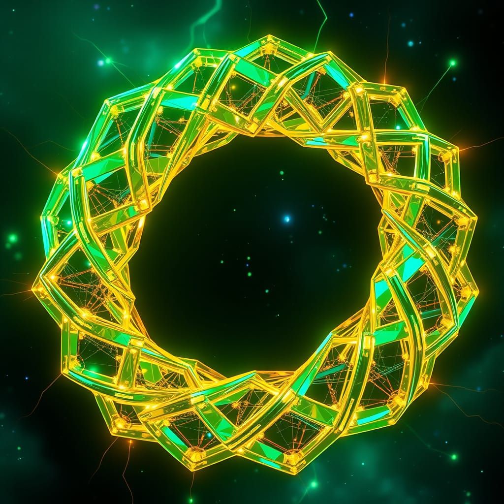 Cybernetic Fractal Torus of Glass and Gold in Neon Light