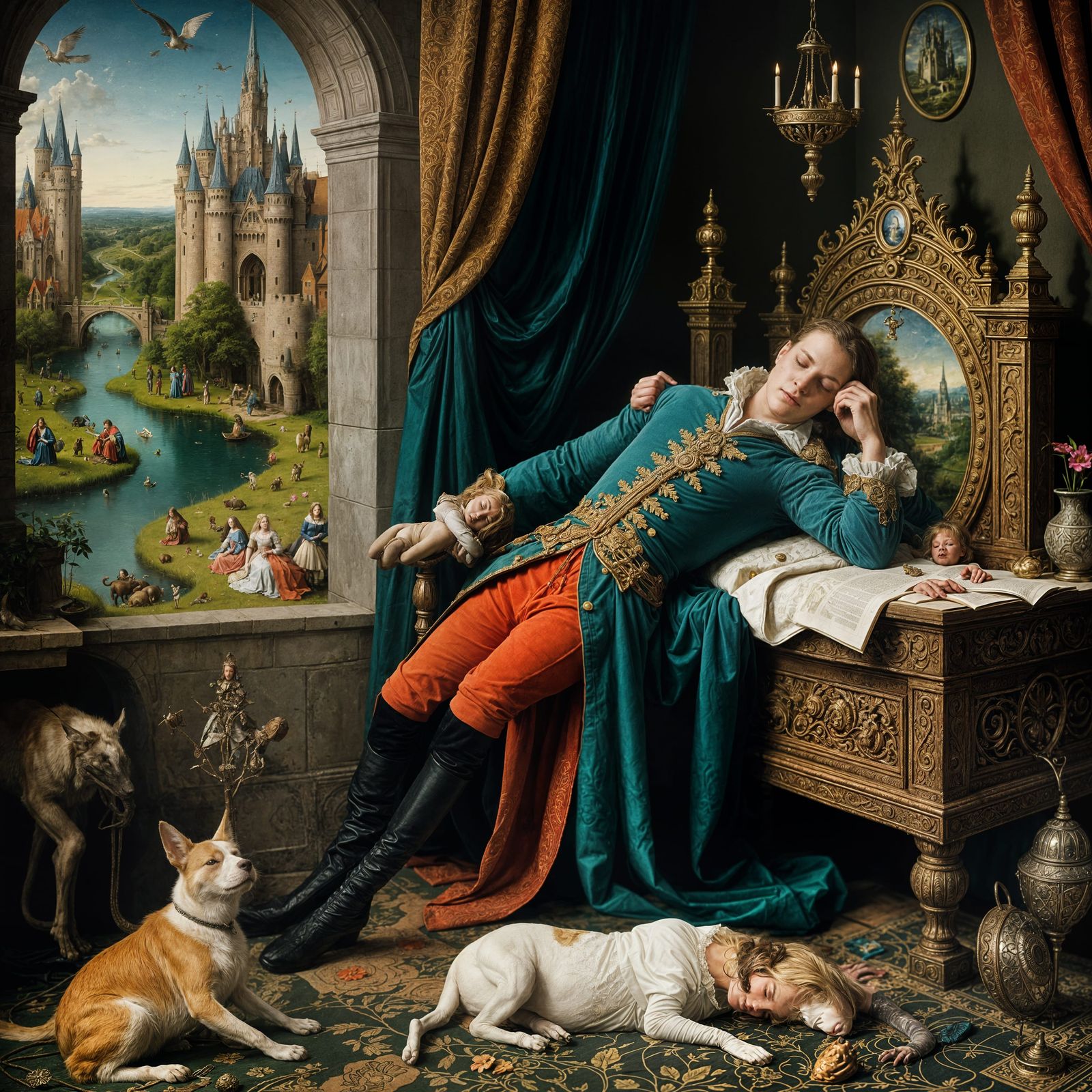 Prince Charming and Sleeping Beauty in Bosch Style