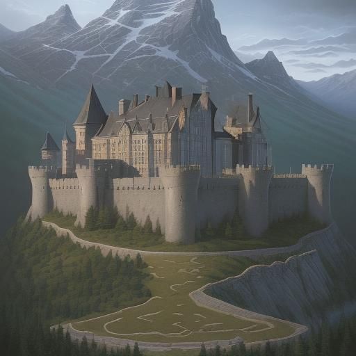 Modern Castle on Plateau in Comic Book Art Style