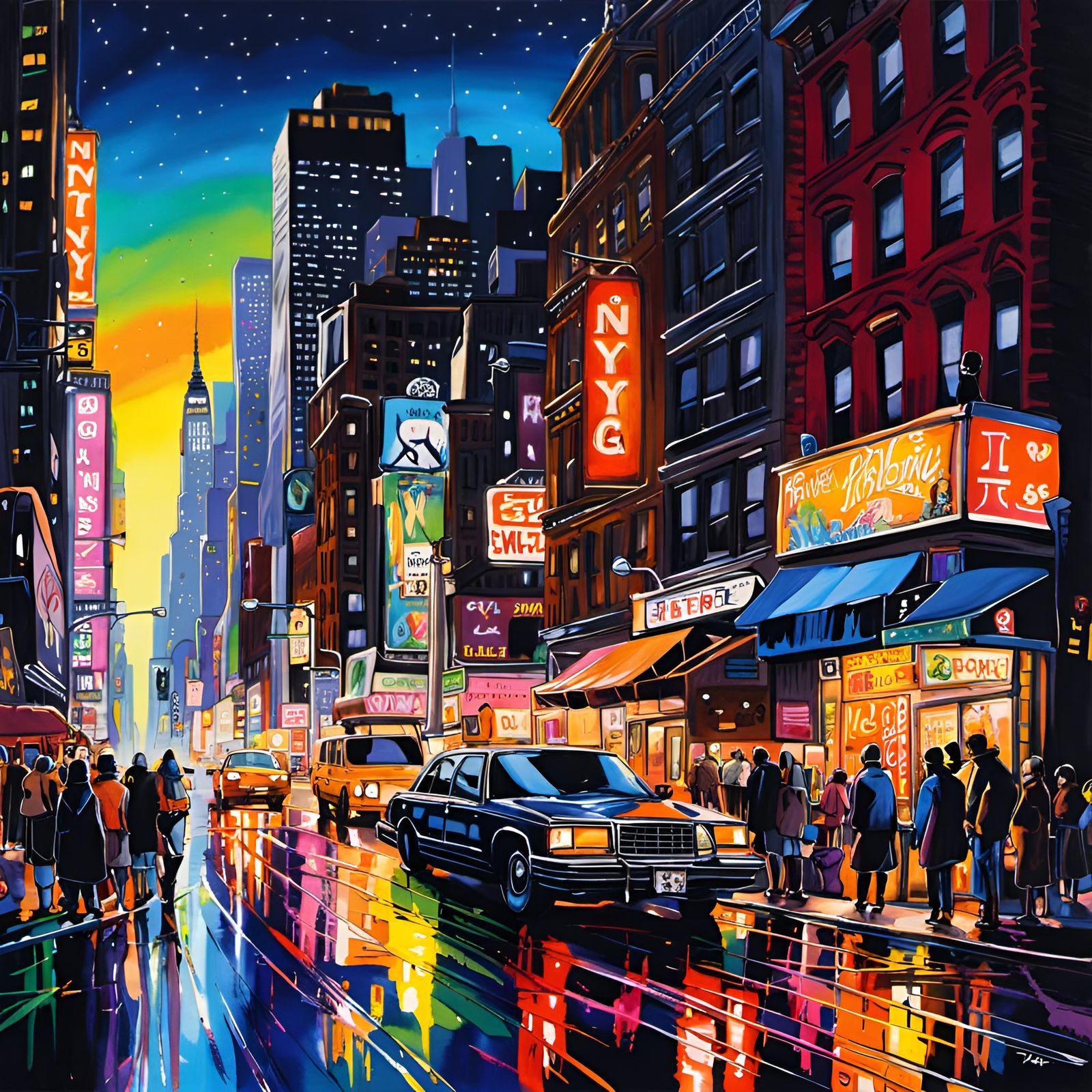 New York City at Night in Anime Style