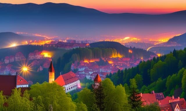 Brasov Transylvania Nightscape in Gothic Horror Style
