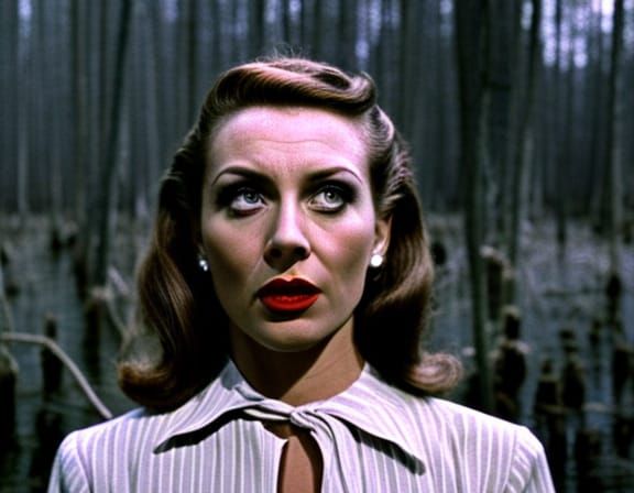 Scared Woman Meets Swamp Monster in 1950s Film