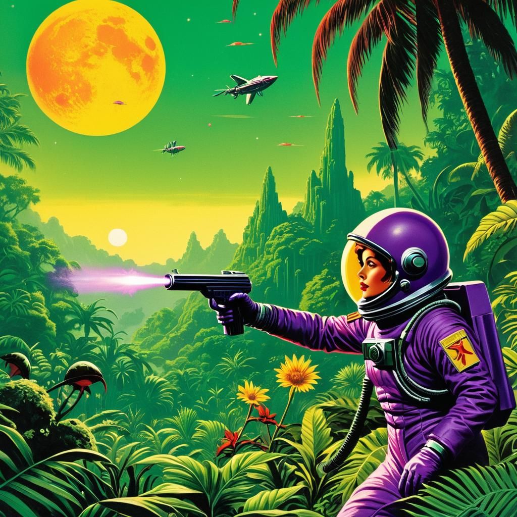 Retro Sci-Fi Cover Art: Astronaut vs. Monster