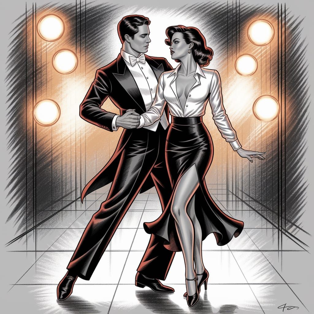 Elegant Dance Scene in Charcoal Style