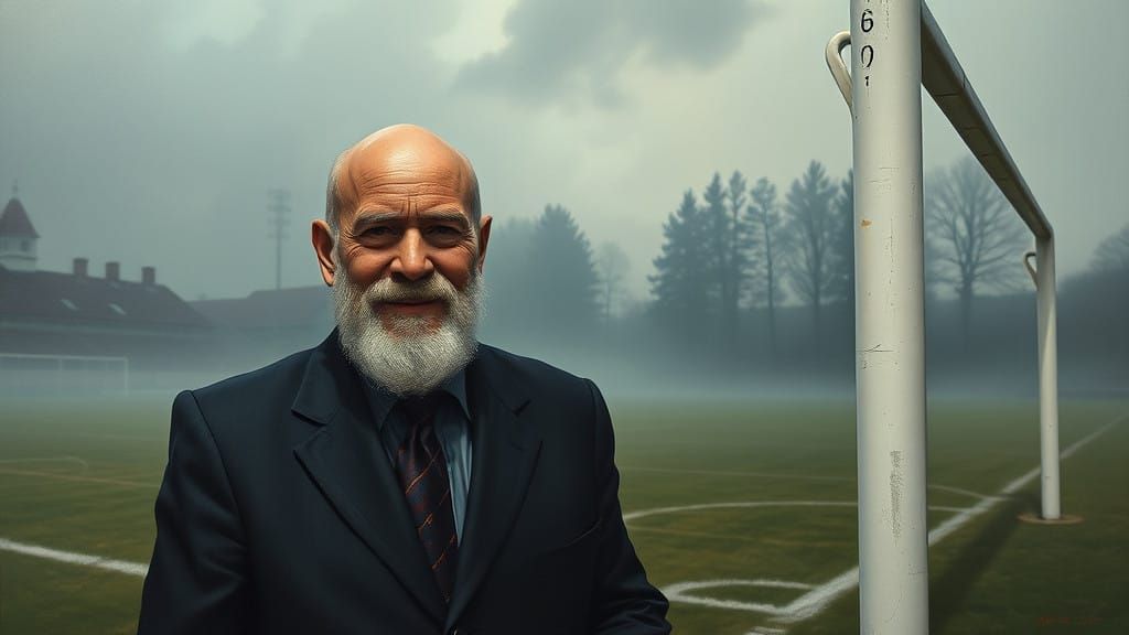 Ethereal Gentleman Watches Over School Field in Oil Painting