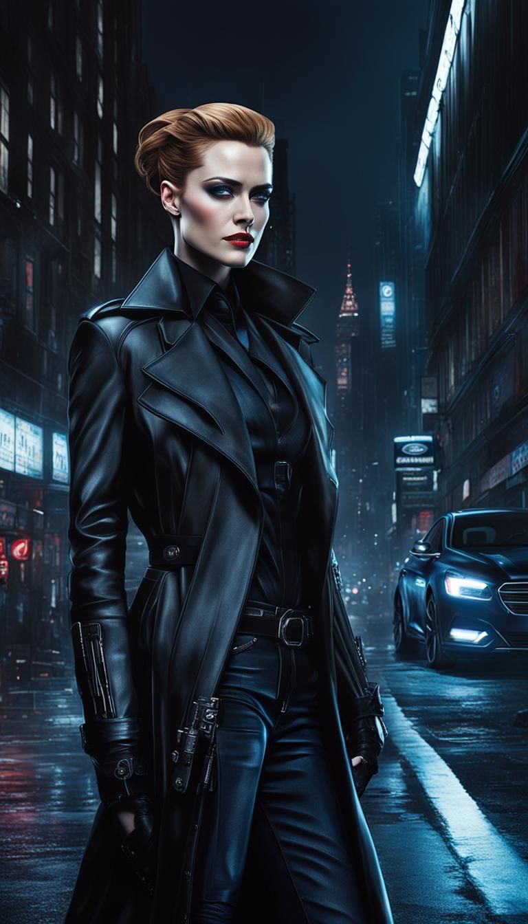 Cyberpunk Agent in London Posing Near Ford Taurus