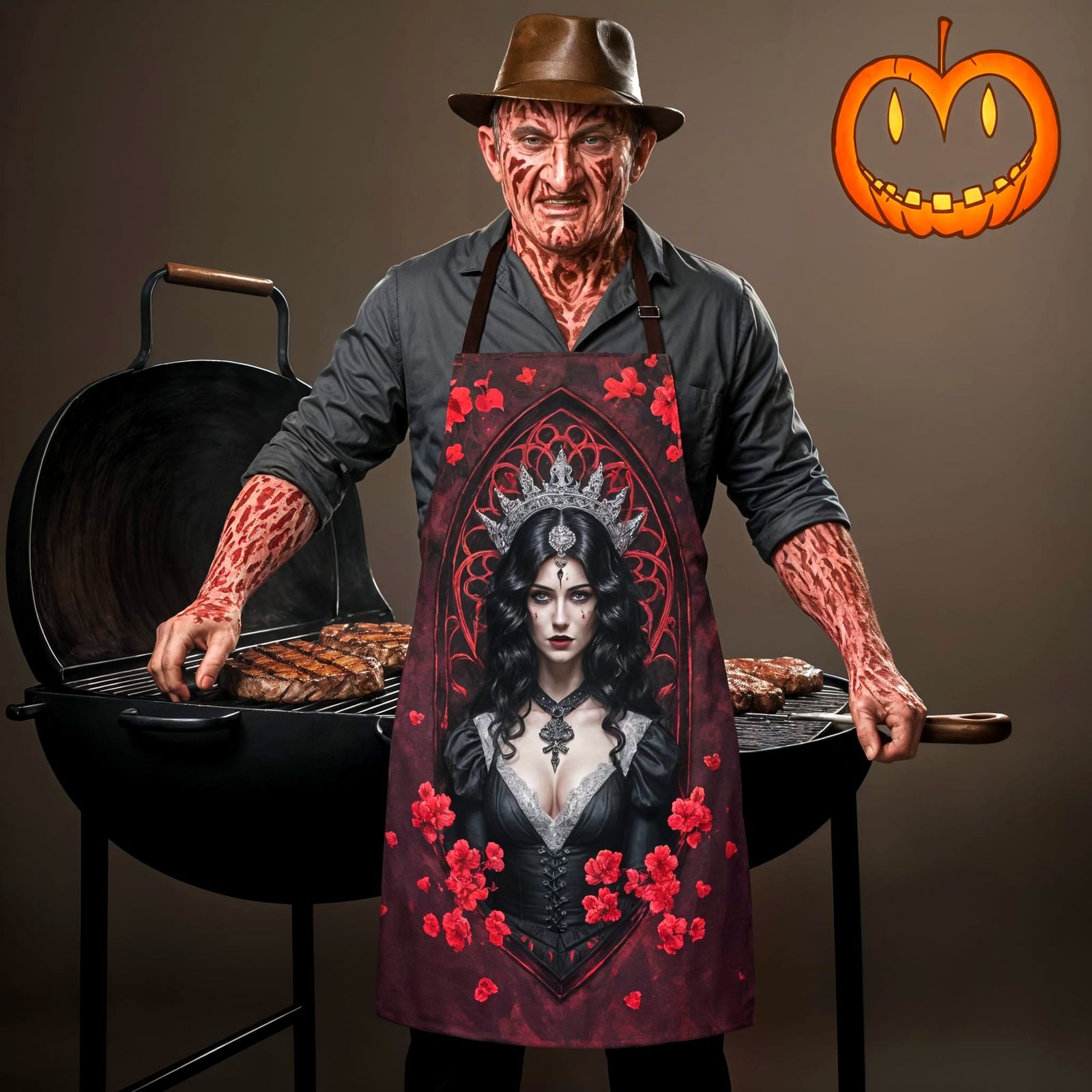 Freddy Kruger Grills Steaks on Halloween in Oil Painting Sty...