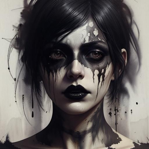 Gothic Woman Portrait with Scumbling Paint Technique