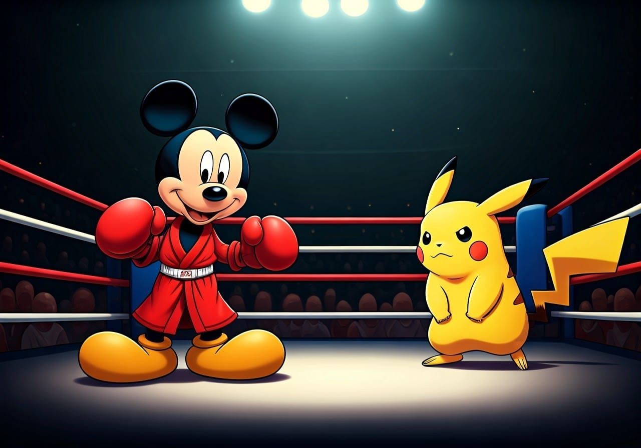 Mickey Mouse Confidently Faces Off Against Determined Pikach...