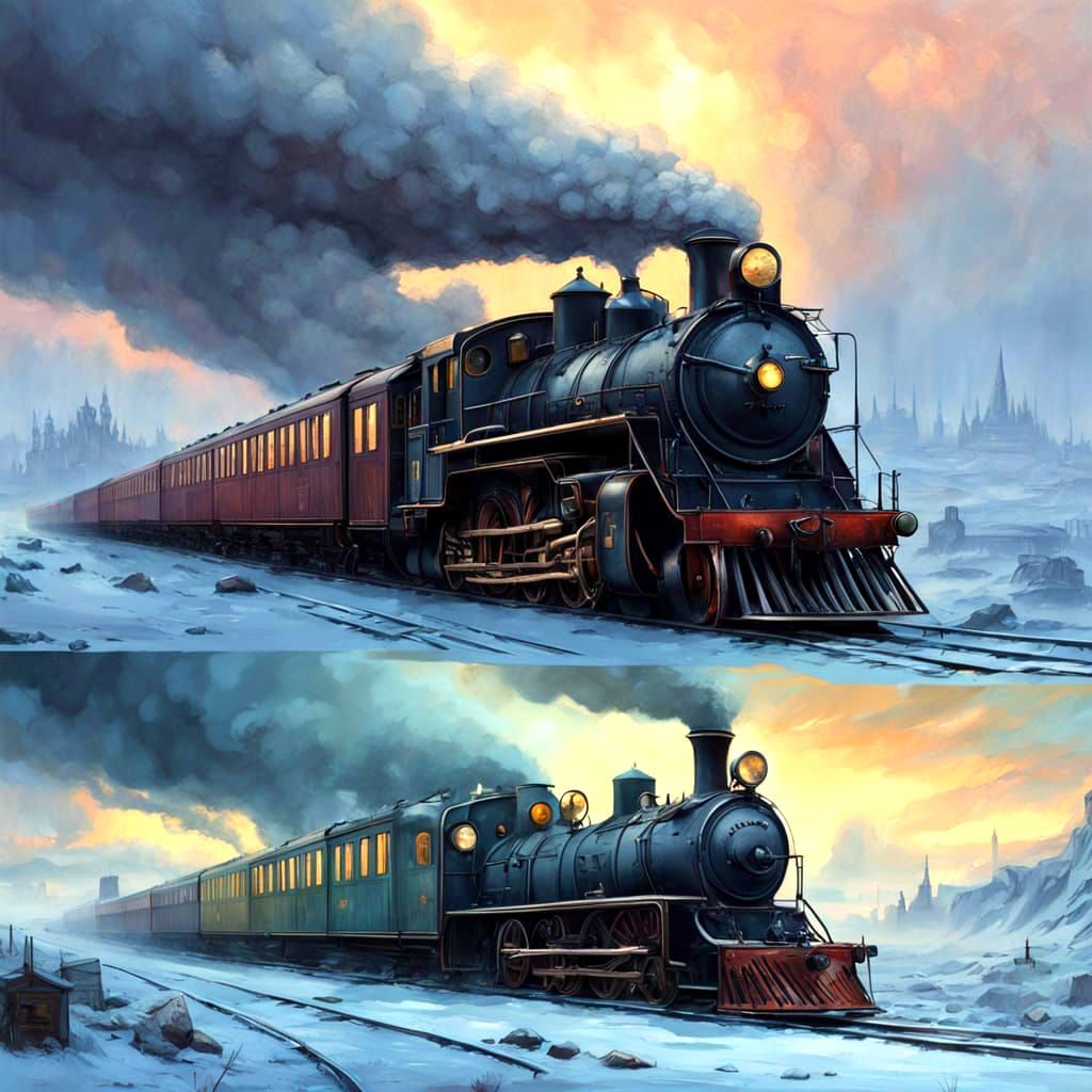 Futuristic Frostpunk Train in Vibrant, Intricate Detail