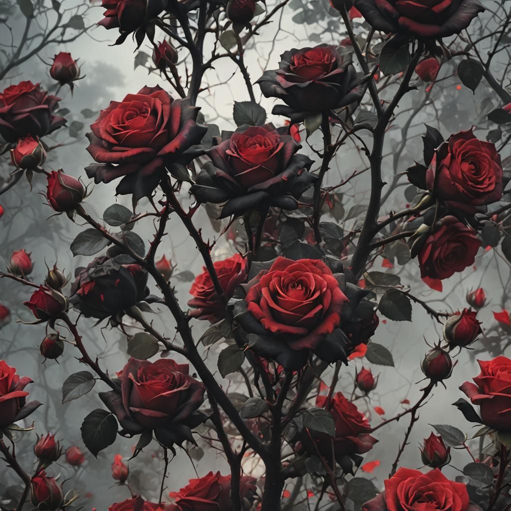 Double Exposure Black and Red Roses in 8k