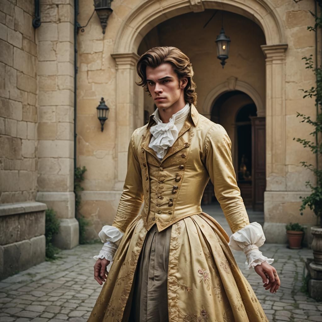 Boy Crossdressing as Belle in Rococo Dress