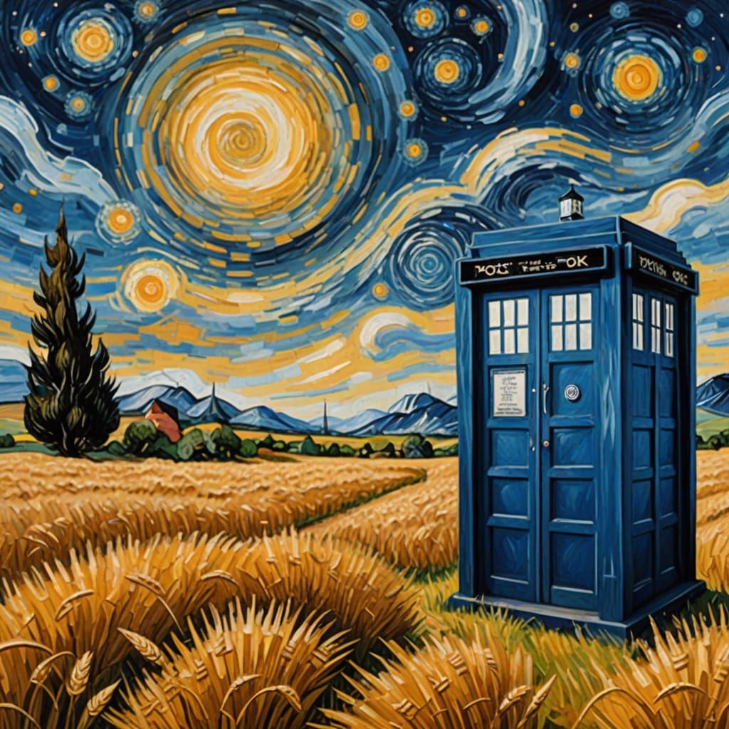 TARDIS in Wheat Field: Van Gogh Impressionism