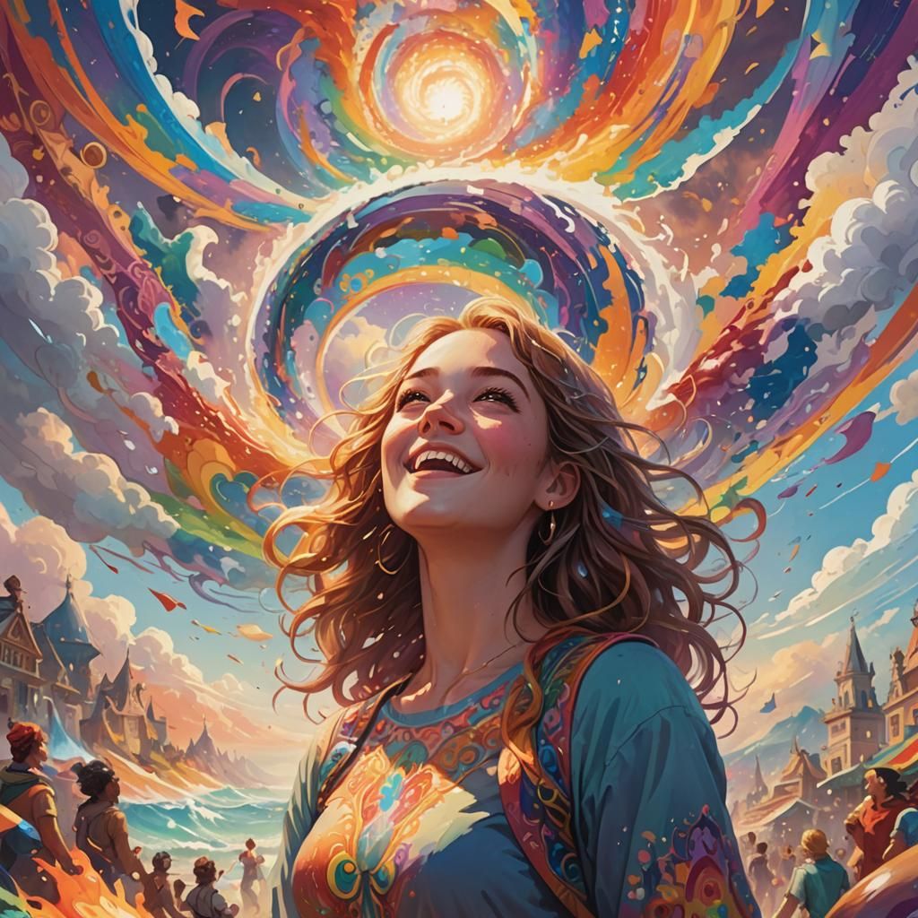 Fantasy Art: Woman Gazing at Kaleidoscope Sky